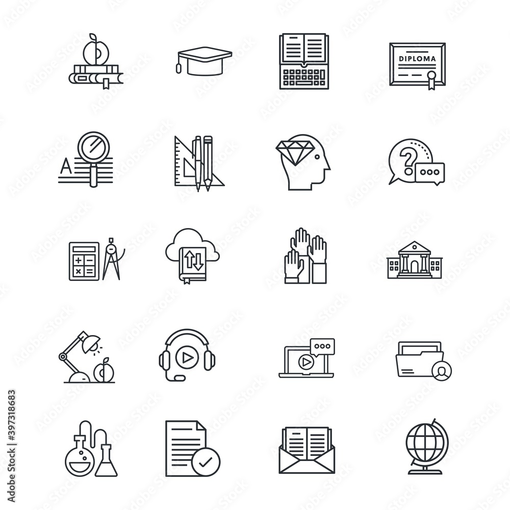 Fototapeta premium Education, school, online learning concept icon set. Vector illustration.