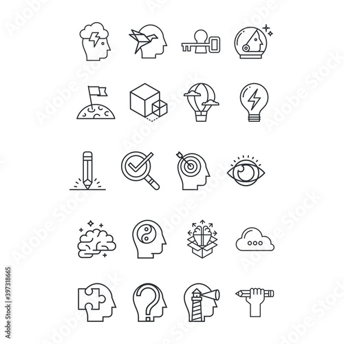 Thin line icons of conceptual vision, thinking out the box, innovation and creativity. Vector illustration.