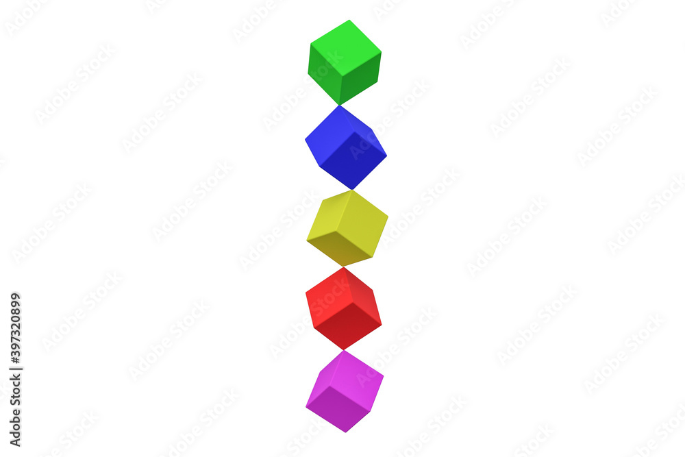 Stack of colorful cubes isolated on white background. 3d rendering Stack of colorful cubes isolated on white background. 3d rendering