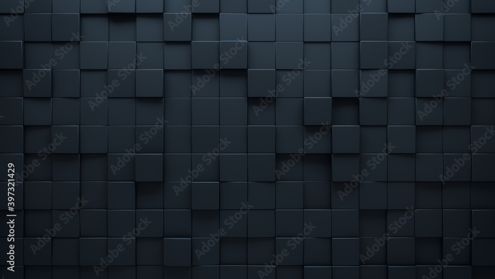 Futuristic, High Tech, dark background, with a square block structure. Wall texture with a 3D cube tile pattern. 3D render Futuristic, High Tech, dark background, with a square block structure. Wall texture with a 3D cube tile pattern. 3D render