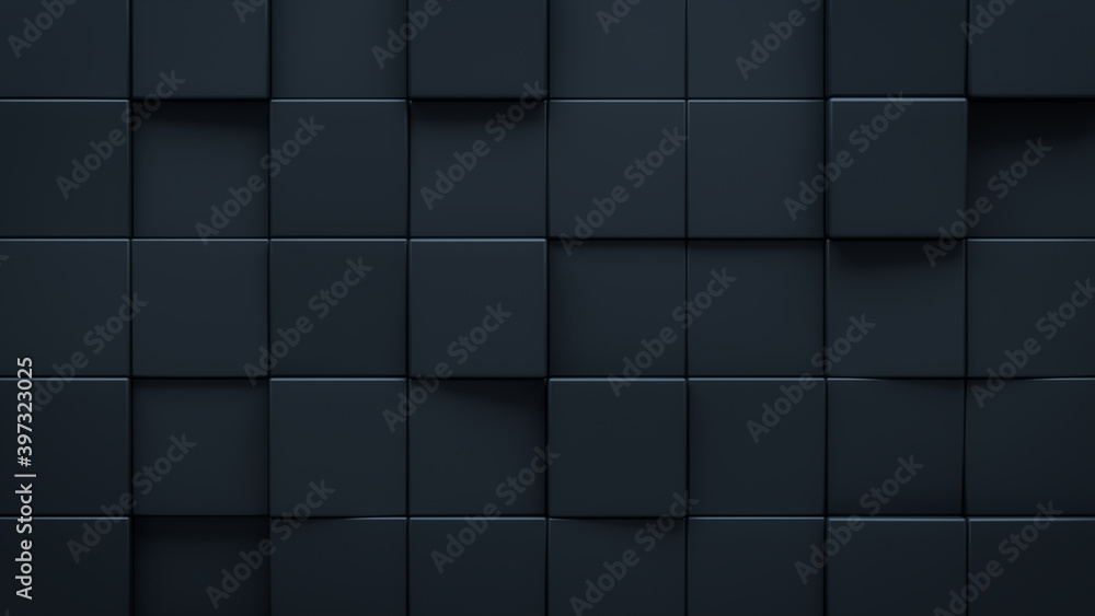 Futuristic, High Tech, dark background, with a square block structure. Wall texture with a 3D cube tile pattern. 3D render Futuristic, High Tech, dark background, with a square block structure. Wall texture with a 3D cube tile pattern. 3D render