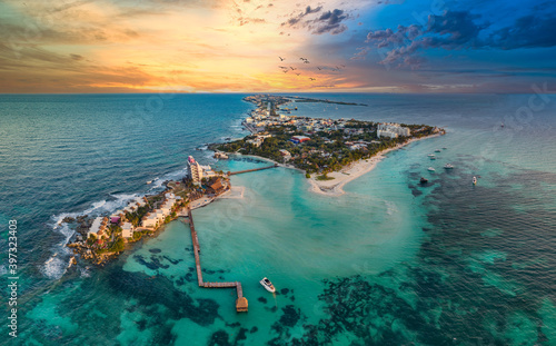 isla mujeres island near Cancun Mexico with sunset photo