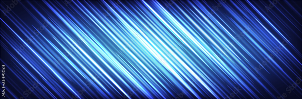 Blue abstract background. Diagonal neon lines. Vector backdrop