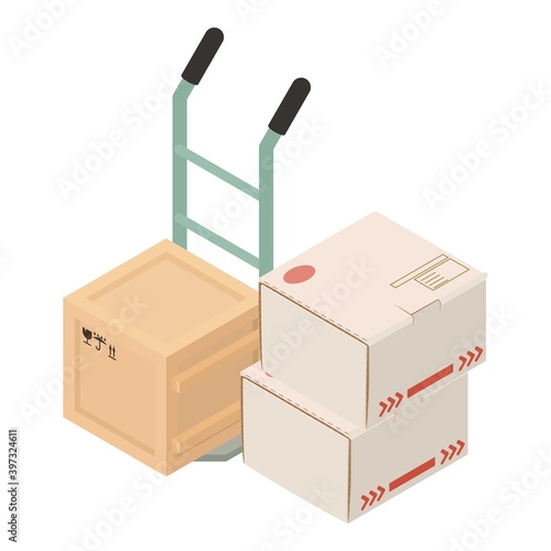 Hand truck icon. Isometric illustration of hand truck vector icon for web