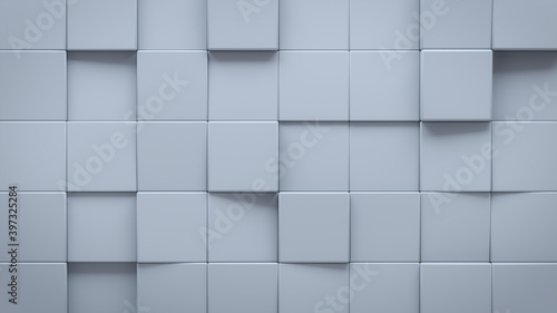 Futuristic, High Tech, light background, with a square block structure. Wall texture with a 3D cube tile pattern. 3D render photo