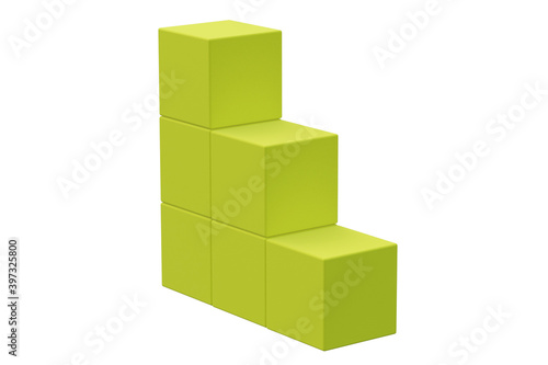 Steps of yellow cubes isolated on white background