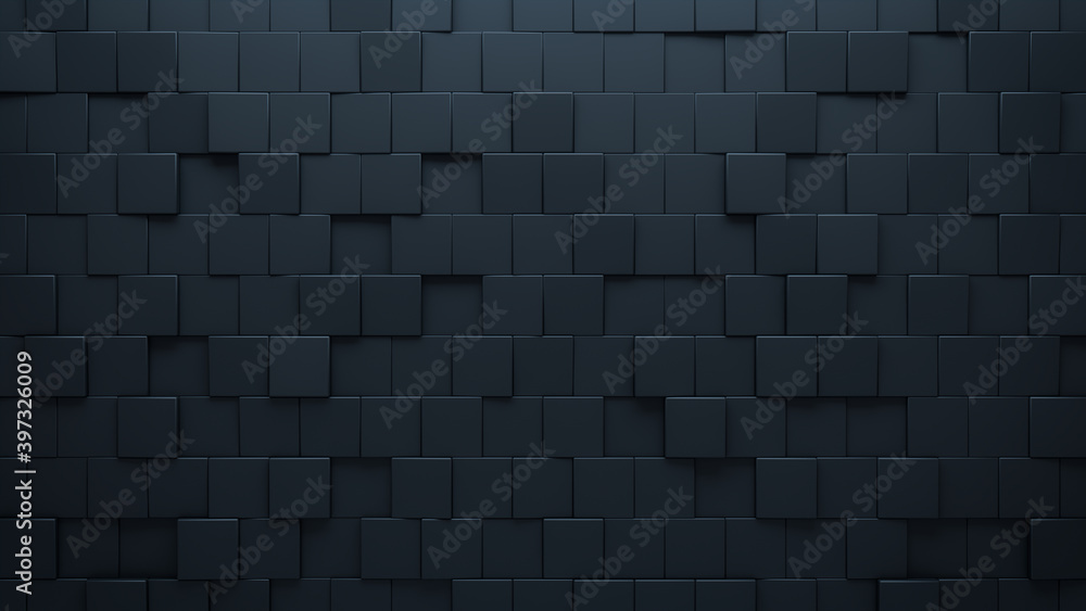 Futuristic, High Tech, dark background, with an offset square block structure. Wall texture with a 3D cube tile pattern. 3D render Futuristic, High Tech, dark background, with an offset square block structure. Wall texture with a 3D cube tile pattern. 3D render