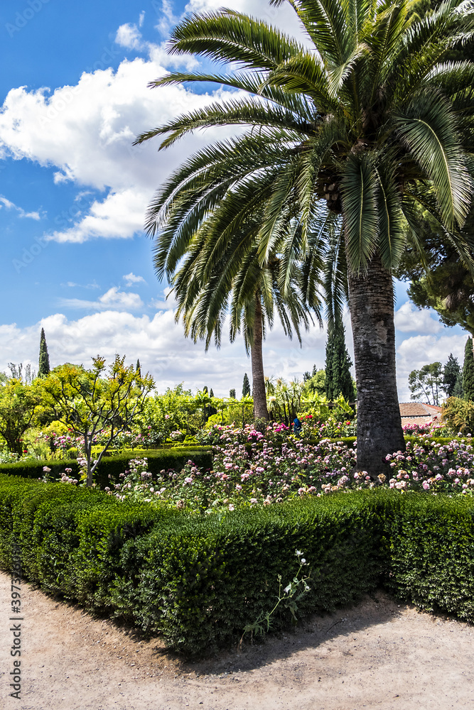 Beautiful garden in Granada Alhambra. Granada, Andalusia, Spain.