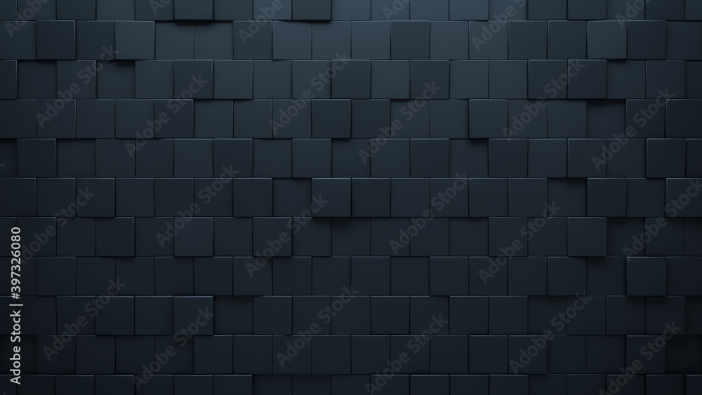 Futuristic, High Tech, dark background, with an offset square block structure. Wall texture with a 3D cube tile pattern. 3D render Futuristic, High Tech, dark background, with an offset square block structure. Wall texture with a 3D cube tile pattern. 3D render