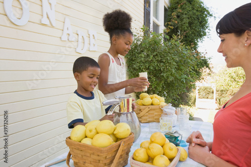 Customer at lemonade stand photo