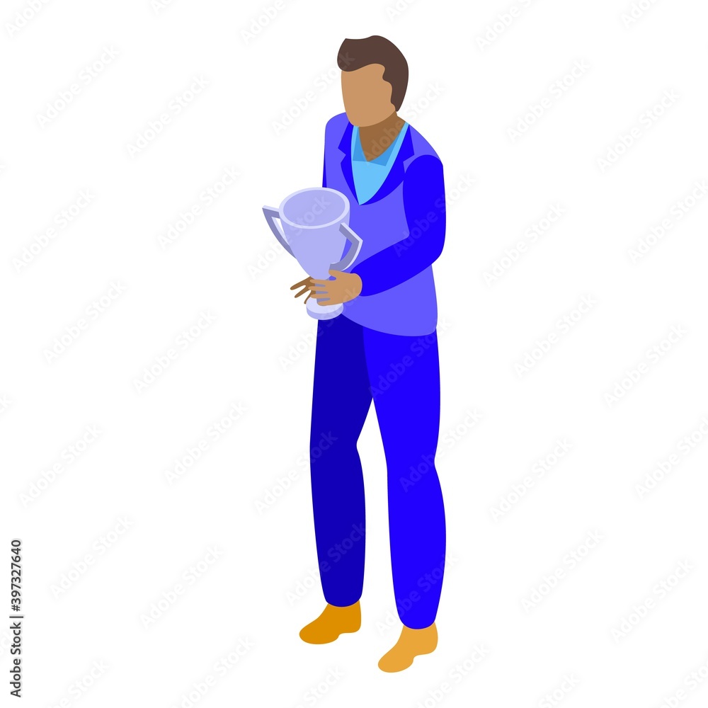 Successful businessman winner cup icon. Isometric of successful businessman winner cup vector icon for web design isolated on white background Successful businessman winner cup icon. Isometric of successful businessman winner cup vector icon for web design isolated on white background