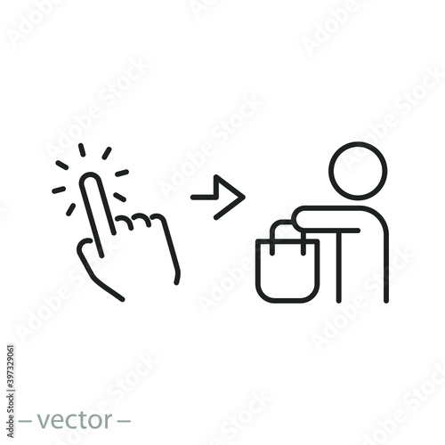 click and collect order, icon, receive order in pick up point contact, delivery collection free, e-commerce concept - editable stroke vector illustration eps 10