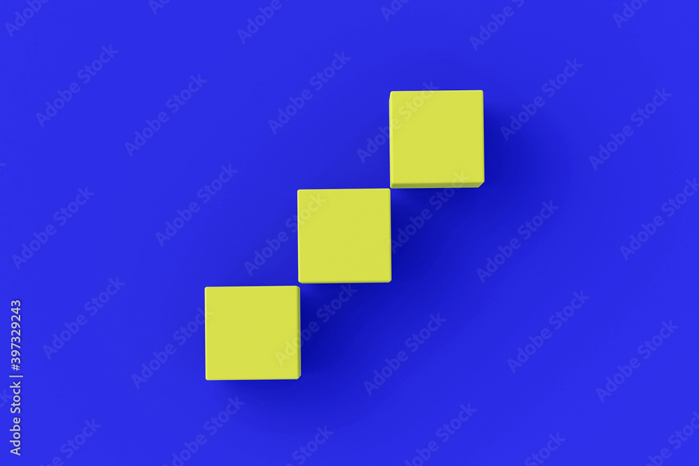 Three yellow blank cubes on blue background. 3d rendering Three yellow blank cubes on blue background. 3d rendering