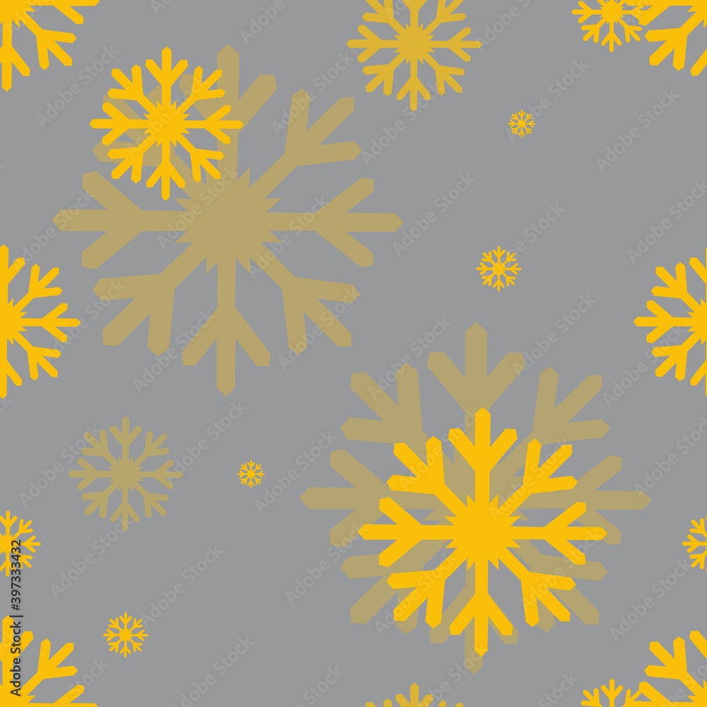 Seamless pattern with various golden snowflakes on a gray background for fashion prints, fabrics, wrapping paper, T-shirts, linen. Seamless pattern with various golden snowflakes on a gray background for fashion prints, fabrics, wrapping paper, T-shirts, linen.