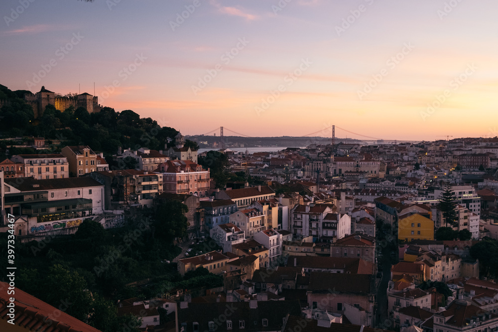 Lisbon downtown at sunset, Portugal