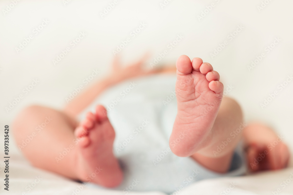 View of newborn baby (0-1 months) feet View of newborn baby (0-1 months) feet