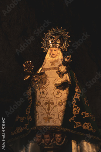 Statue of the Virgin of Covadonga in the Sanctuary in Cangas de Onis, Asturias, Spain.