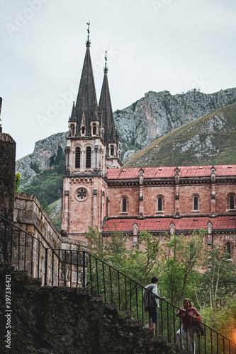 Basilica of Santa Maria la Real de Covadonga  Asturias  Spain  Europe. Beautiful church of touristic travel destination