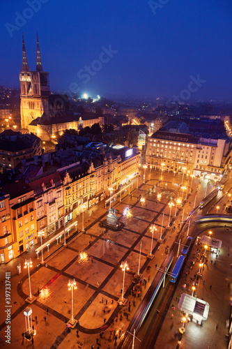 Elevated view of Ban Jelacic Square at night photo