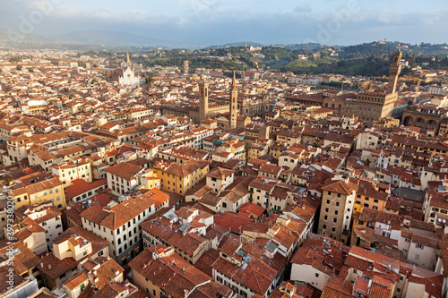 Aerial view of Basilica of Santa Croce, Bargello Museum, Badia Fiorentina and Tower of Arnolfo photo
