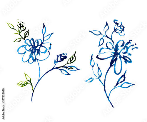 Set of Abstract watercolor flowers English Roses on white background. Decorative element.