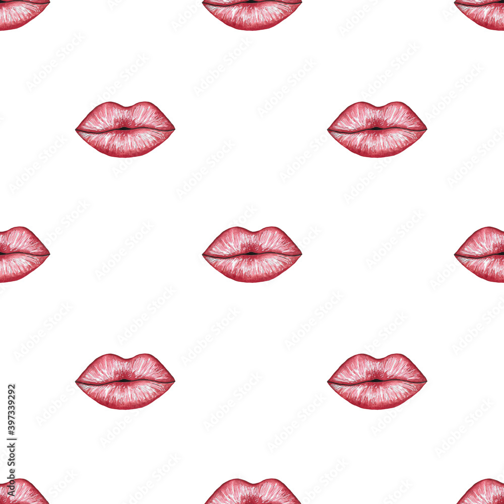 Pink lips Digital paper Watercolour hand-painted Seamless pattern background, wrapping paper, greeting card, fabric white Pink lips Digital paper Watercolour hand-painted Seamless pattern background, wrapping paper, greeting card, fabric white