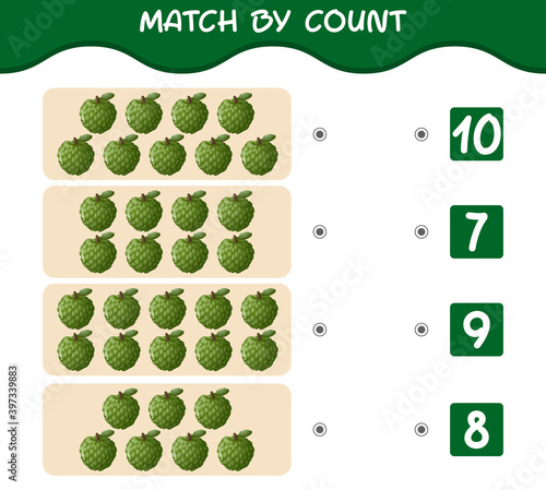 Match by count of cartoon custard apples. Match and count game. Educational game for pre shool years kids and toddlers