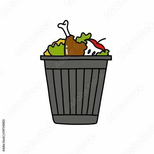 food waste doodle icon, vector color illustration