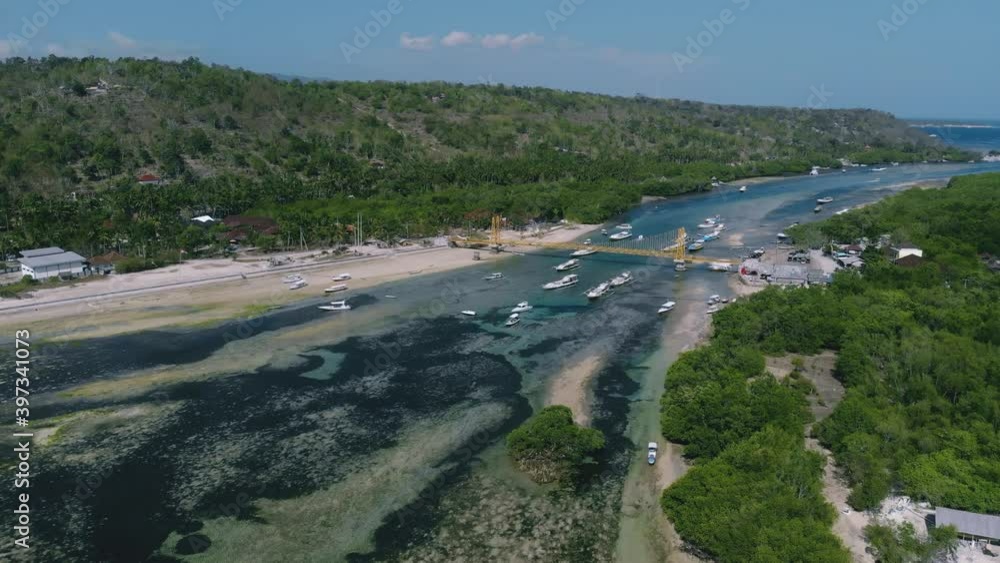Aerial view of magnifficent green landscape, Lembongan island, paradise and freedom. Drone showing breathtaking background of tropical islands with hills, trees and small houses. Concept of travel. Aerial view of magnifficent green landscape, Lembongan island, paradise and freedom. Drone showing breathtaking background of tropical islands with hills, trees and small houses. Concept of travel.