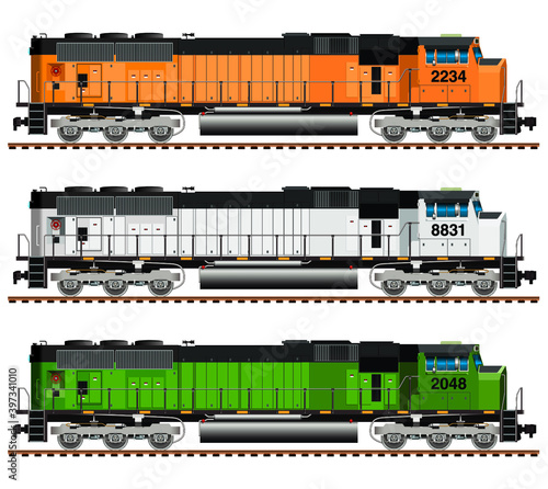 Vector artwork of a diesel freight train locomotive.