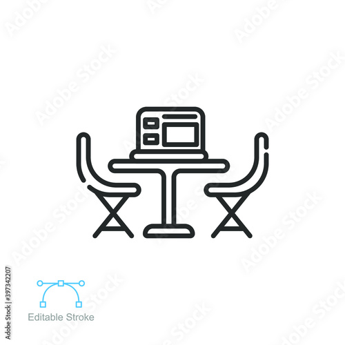 Startup hub line icon. Rocket launch and networking group for business start up incubator. Online crowdfunding, entrepreneurship. editable stroke vector illustration. design on white background EPS 10 © Fourdoty