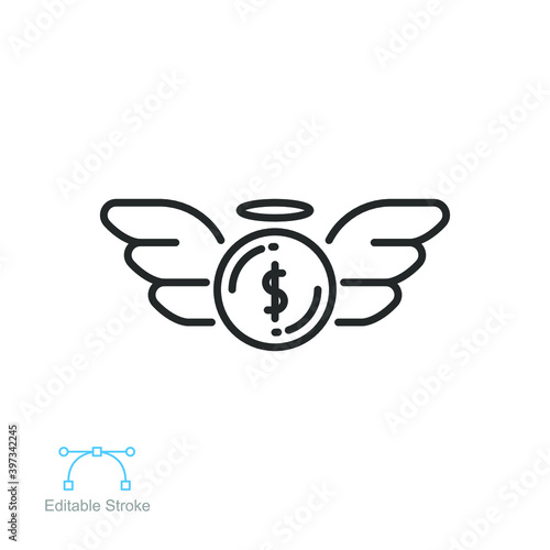 Angel investor communication outline icon. Business angel, financial Founder Businessman Startup accelerator. venture investment fund editable stroke vector illustration design, white background EPS10
