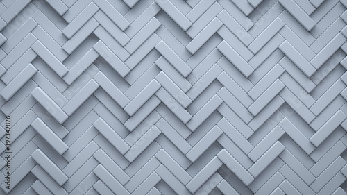 Futuristic, High Tech, light background, with a herringbone block structure. Wall texture with a 3D parquet tile pattern. 3D render