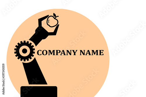 Robot arm and apple vector. Modern agriculture concept logo. Logo for smart farming apps company
