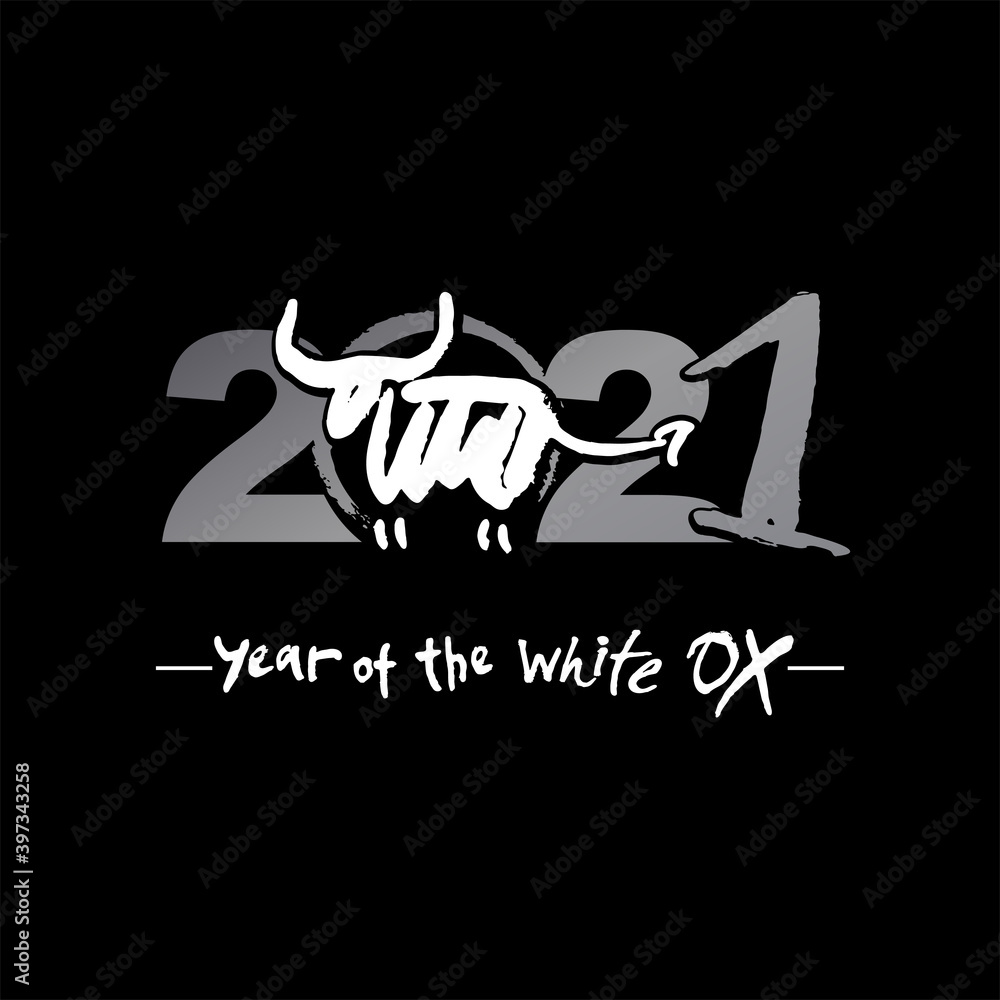 Year of the Ox 2021 in Chinese zodiac. White bull and metallic colored figures on a black background. Vector element for New Year's design in flat style. Illustration of 2021 year of the Ox.
Year of the Ox 2021 in Chinese zodiac. White bull and metallic colored figures on a black background. Vector element for New Year's design in flat style. Illustration of 2021 year of the Ox.
