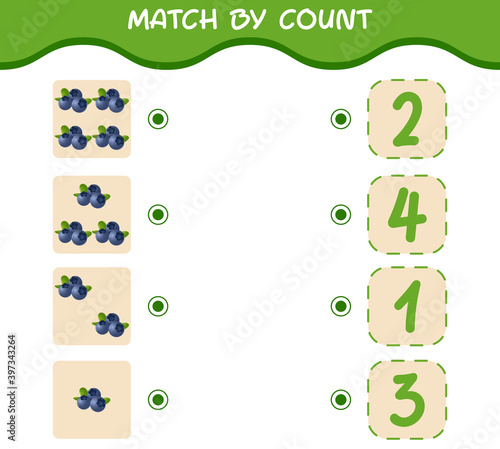 Match by count of cartoon blueberries. Match and count game. Educational game for pre shool years kids and toddlers