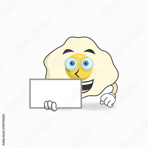 Egg mascot character holding a white blackboard. vector illustration
