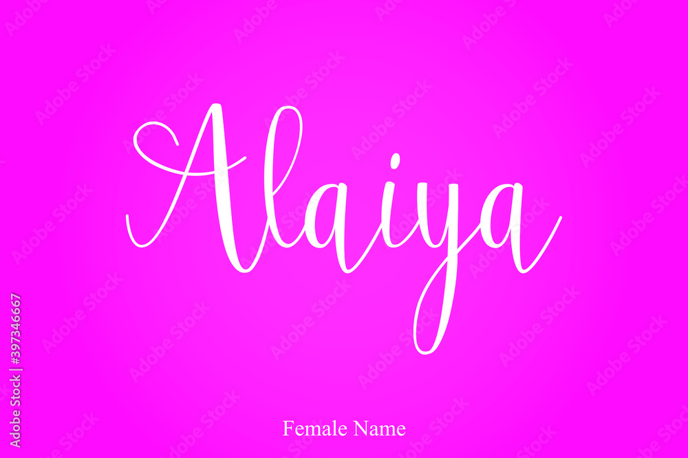 Alaiya Female Name Handwritten Cursive Calligraphy On Pink Background