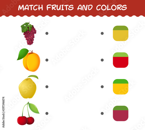 Match cartoon fruits and colors. Matching game. Educational game for pre shool years kids and toddlers