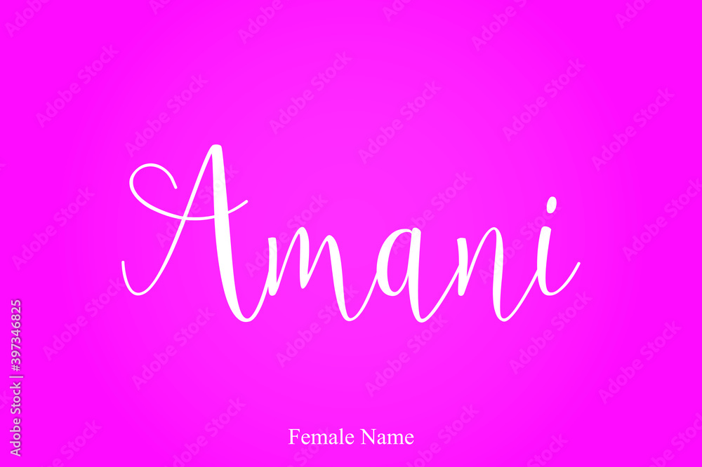 Amani Female Name Handwritten Cursive Calligraphy On Pink Background