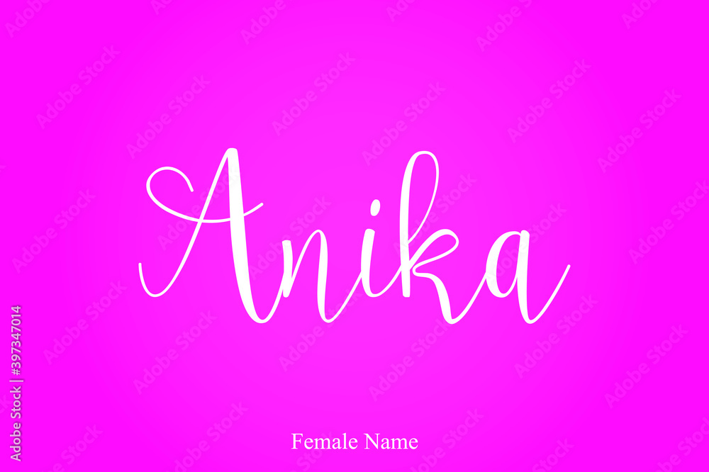 Anika Female Name Handwritten Cursive Calligraphy On Pink Background