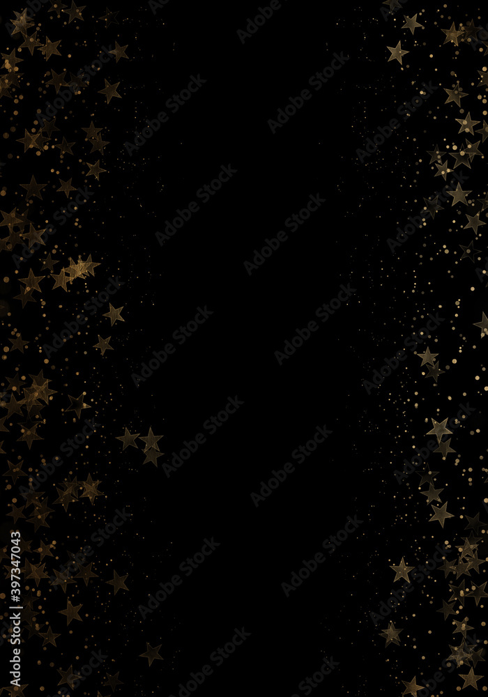 Black background with luxery golden stars. Golden frame. Good for logo or invitation.