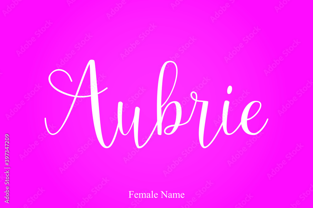 Aubrie Female Name Handwritten Cursive Calligraphy On Pink Background Aubrie Female Name Handwritten Cursive Calligraphy On Pink Background