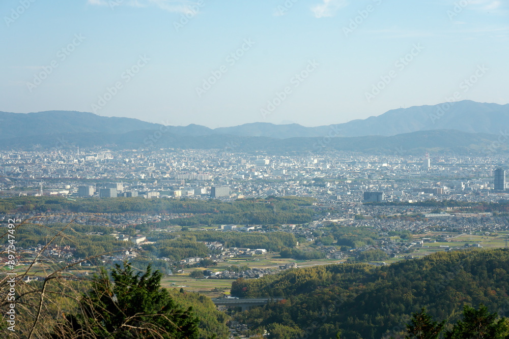 Kyoto,Japan-November 15, 2020: Perspective view of Kyoto City from Yoshimine mountain
