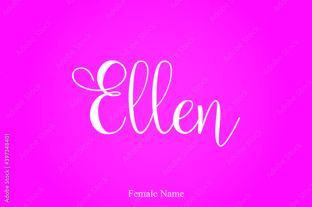 Handwritten Cursive Calligraphy Ellen Female Name On Pink Background