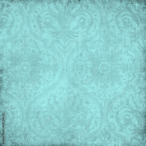 Floral blue ice pattern. Vintage wallpaper in the Baroque style.Black and red ornament for fabric, wallpaper, packaging.