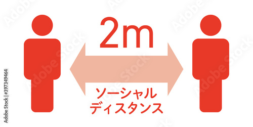 ソーシャルディスタンスのイラスト　レッド
