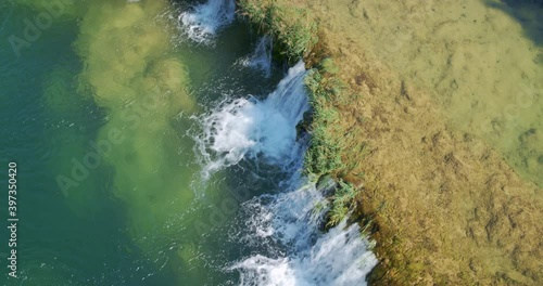 Aerial view of the waterfalls and tufa barriers on the Mreznica River, Croatia
