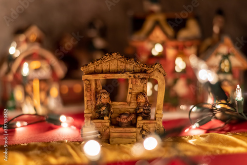 Nativity Scene with christmas lights - night 