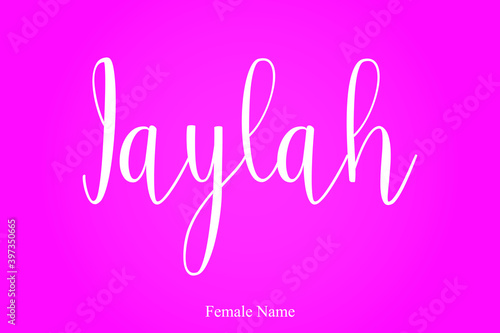 Fotografi Jaylah-Female Name Brush Calligraphy White Color Text On Pink Background